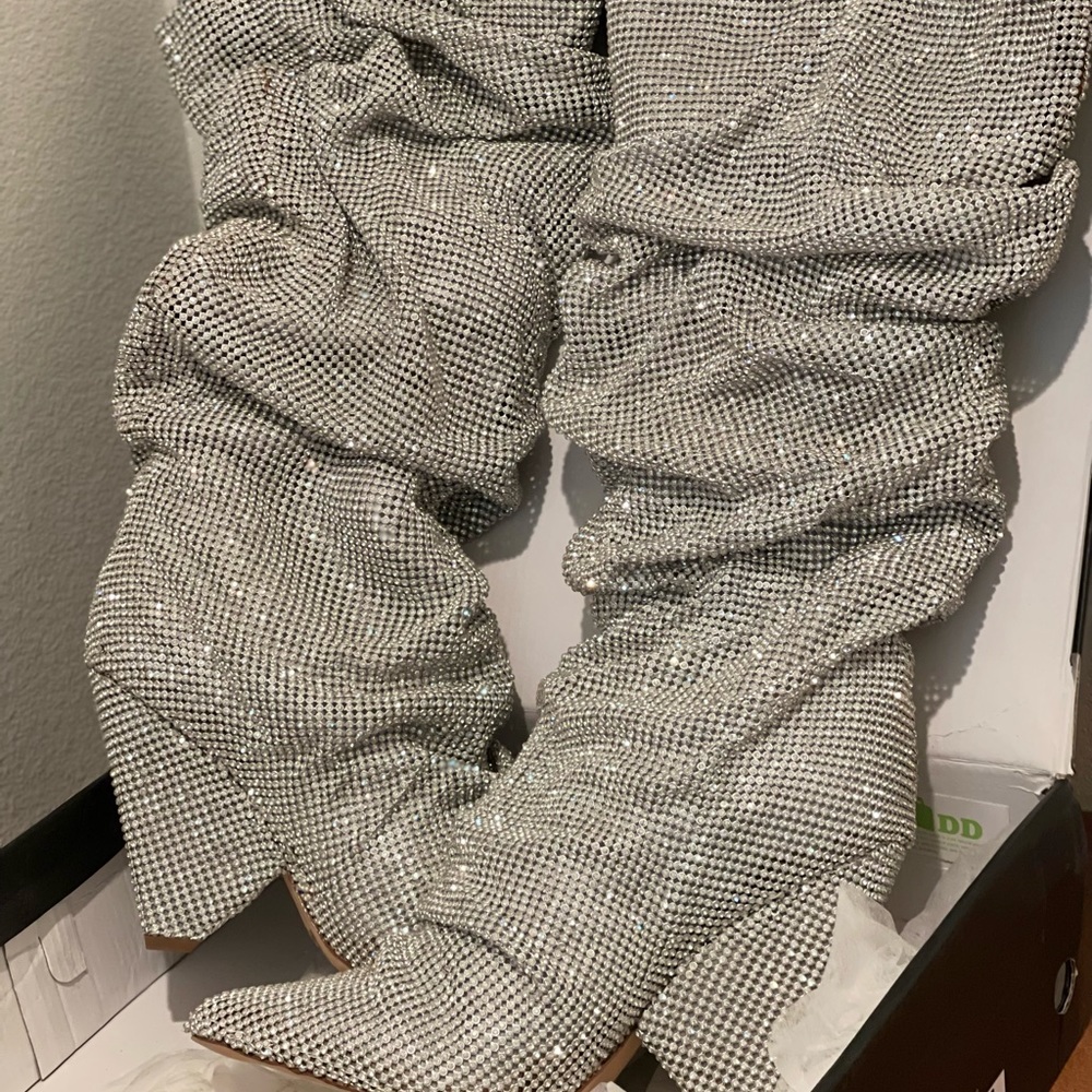 Crystal Rhinestone Embellished Slouch Boots New with Defeats